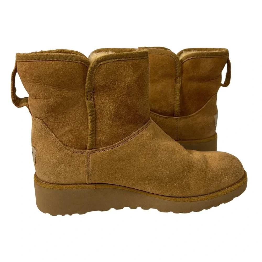 UGG Size 6 Kristen Cherokee Tan‎ Water Resistant Wedge Short Boots Comfort Boho